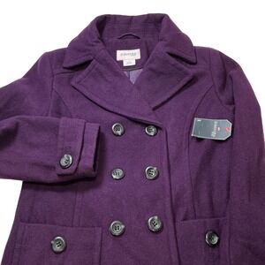 ST Johns Bay Women Retro Pea Coat Jacket Purple Small Double Breasted Wool Blend